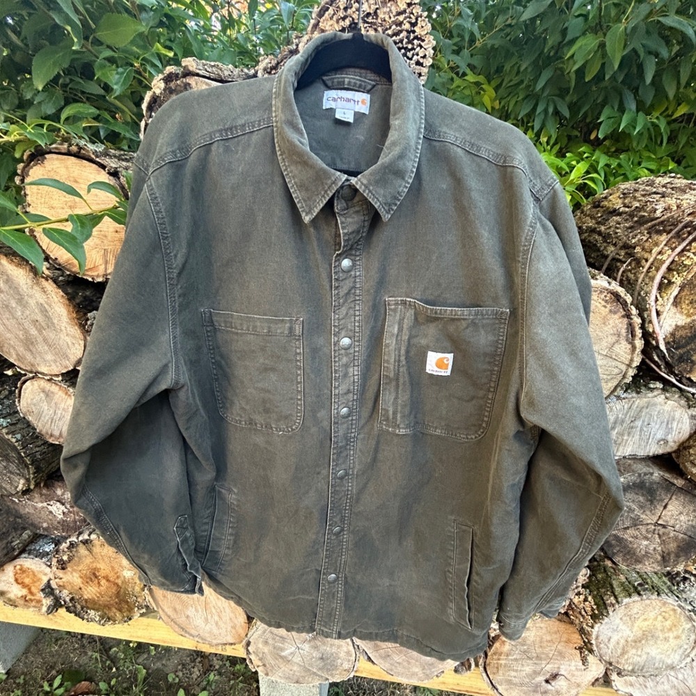 Carhartt Shirt Jacket Cotton Canvas Fleece Lined Snap Front Fall 2017 Workwear